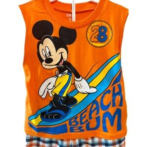 NWT! DISNEY Mickey Mouse 2 pc.Set Short Sleeve Shirt & Plaid Shorts  ~ Size 2T